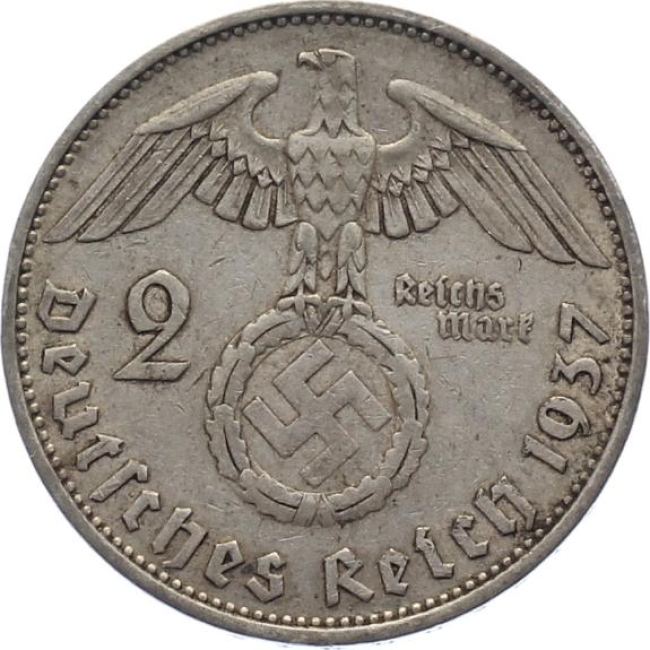 3. Reich 2 Mark 1937 A - Adler über Hakenkreuz
